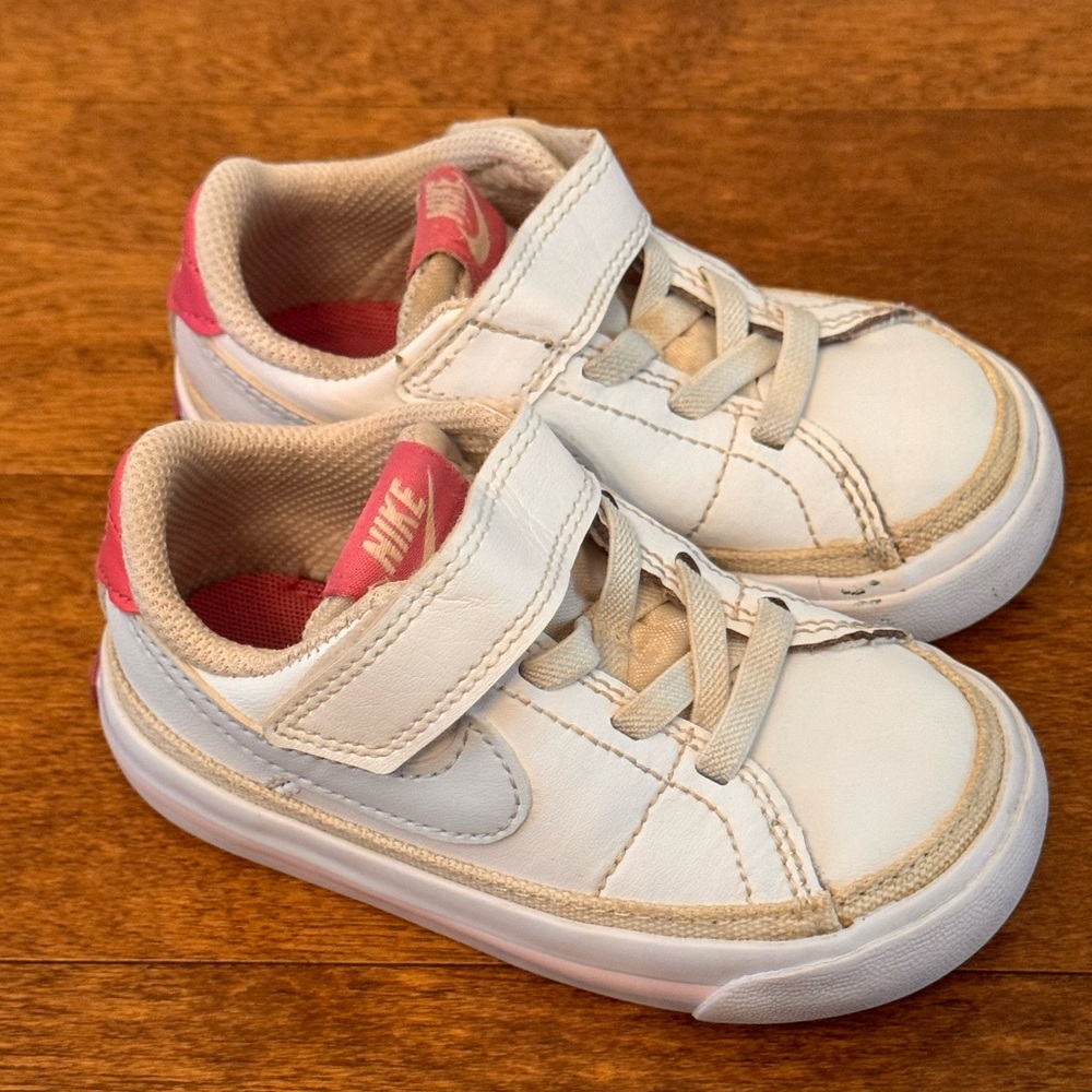 Nike Kids White and Pink Velcro Sneakers